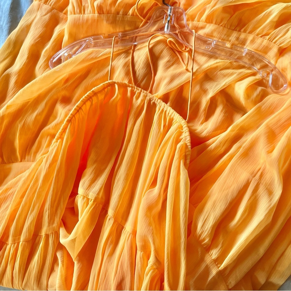 ASOS Bright Orange Sheer Over Slip Halter Maxi Dress - Picture 6 of 11